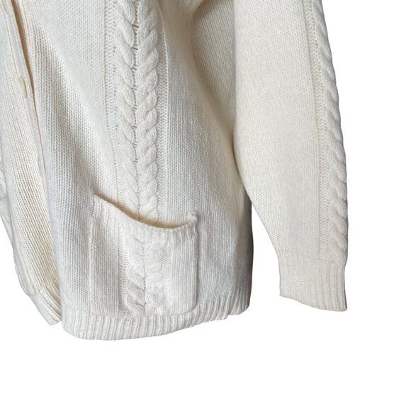 Vintage JH Collectibles Lambswool Angora Cable Knit Cardigan Sz M Ivory - Picture 6 of 9